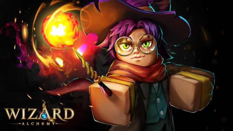 Official Wizard Alchemy artwork showing a young wizard casting a fire spell